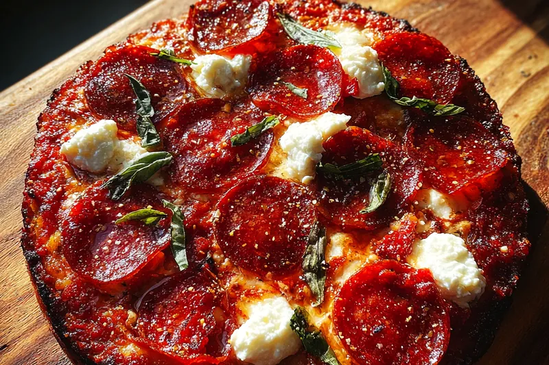 Cooking process for Pepperoni Basil Ricotta Pizza