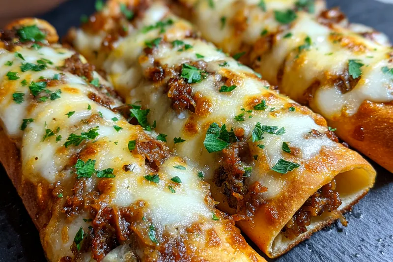 Savory Cheesesteak Breadsticks baking in the oven.