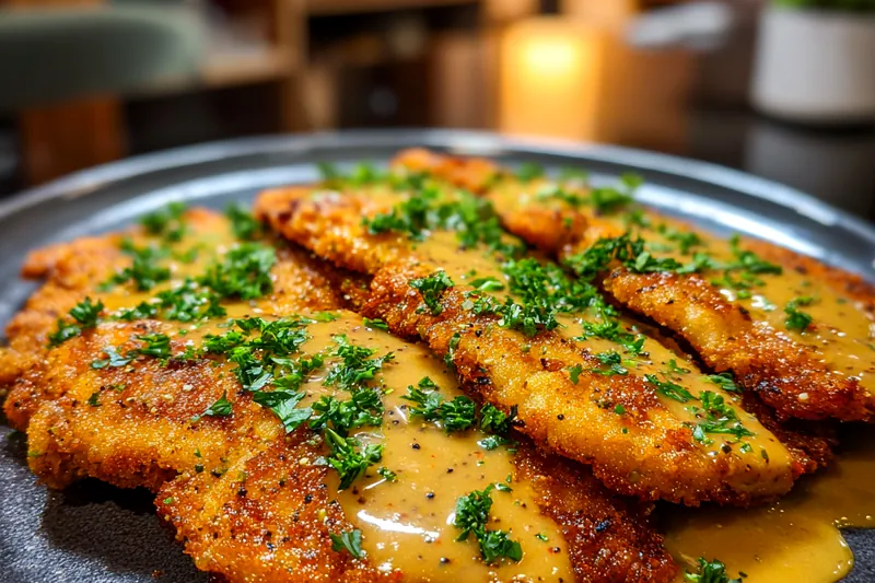 A beautifully arranged setup of ingredients for Crispy Pork Schnitzel Delight.