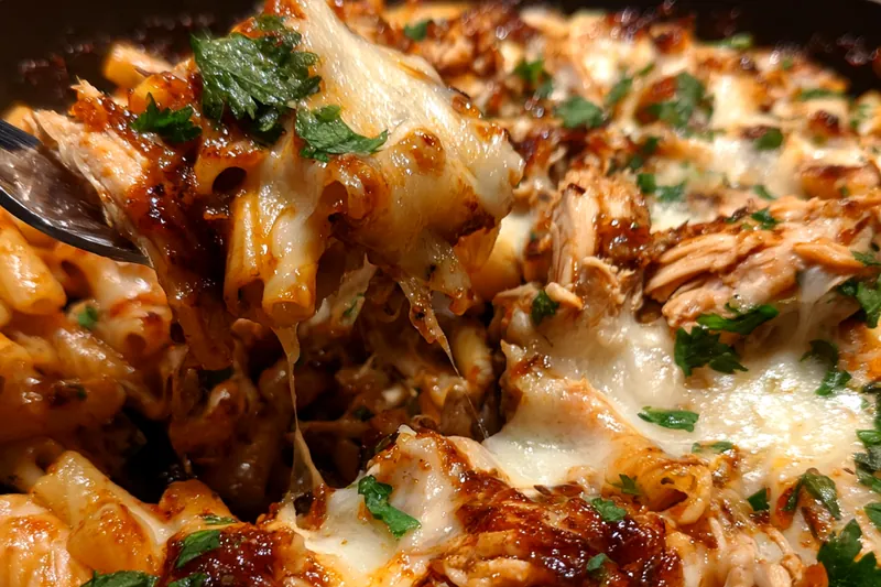 Cooking process for Savory Barbecue Chicken Pasta