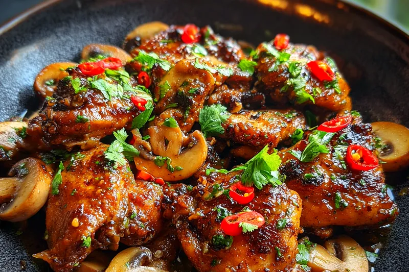 Chef Mitchell expertly frying chicken pieces in a skillet to create the perfect Savory Black Pepper Chicken Delight.