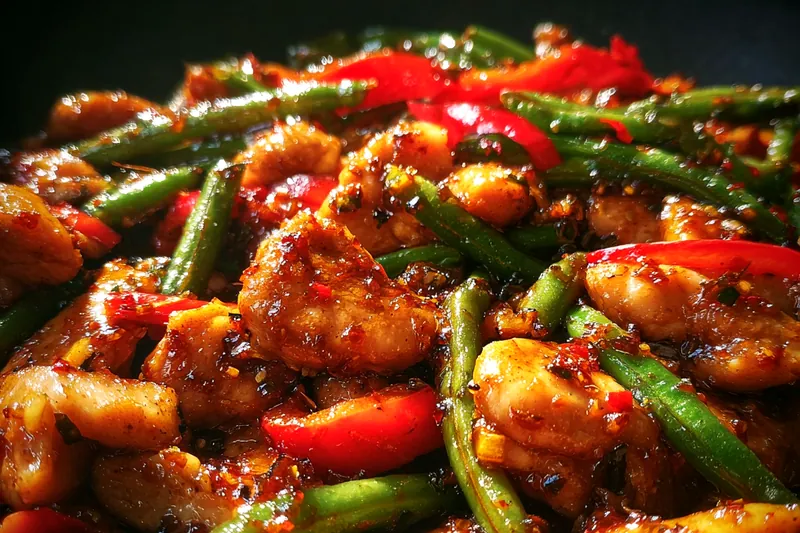 Cooking process for Savory Chicken Bean Stir-Fry