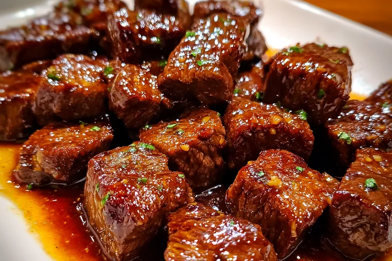 Cooking process for Savory Glazed Steak Bites