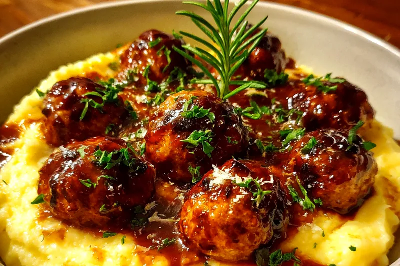 Fresh ingredients for Savory Herb Meatballs with Mash