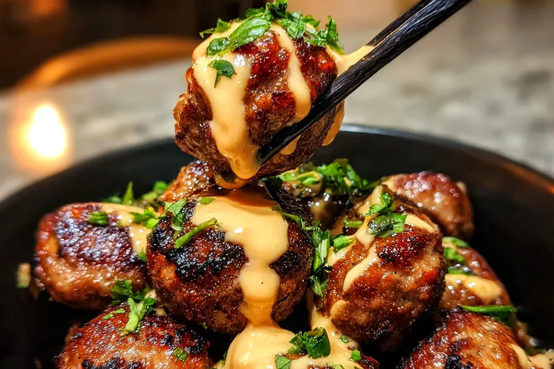 A step-by-step process of cooking Savory Korean BBQ Meatballs showing the meatballs browning in the oven.
