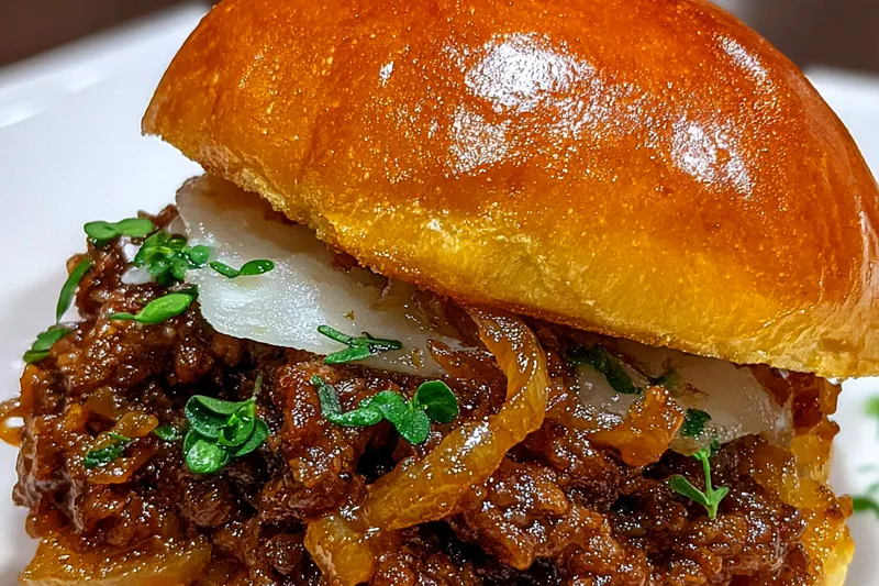 Cooking process for Savory Onion Beef Sandwich