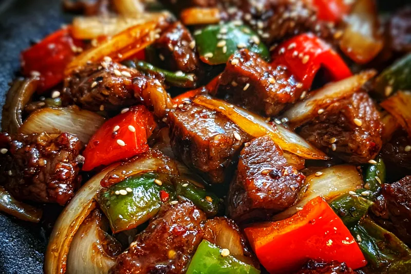 Cooking process for Savory Pepper Beef Stir-Fry