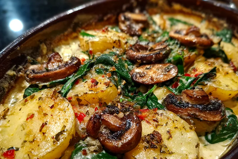 Cooking process for Savory Potato Mushroom Bake