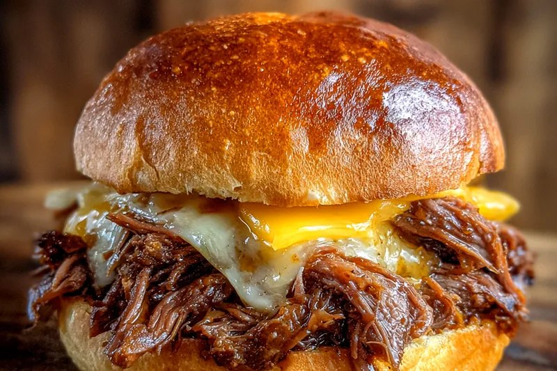 Cooking process for Savory Pulled Beef Sandwich