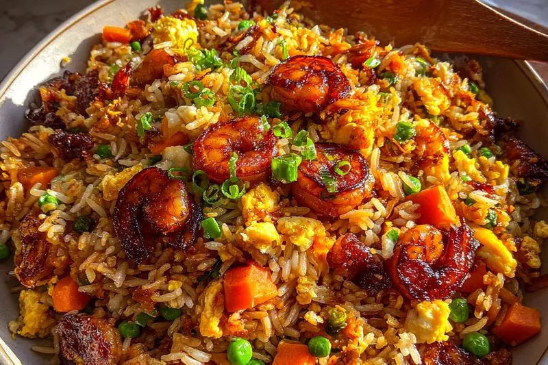 Cooking process for Savory Shrimp Fried Rice