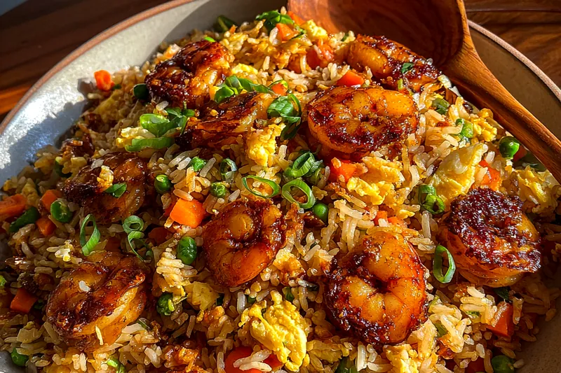 Fresh ingredients for Savory Shrimp Fried Rice