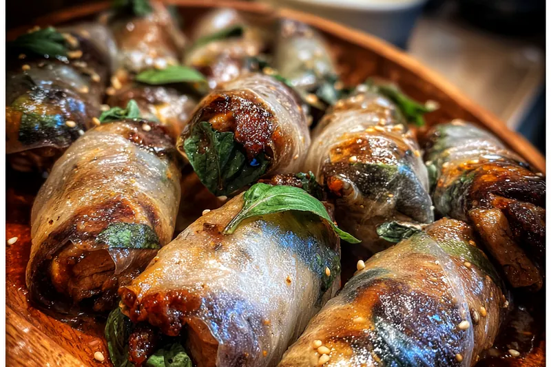 Cooking process for Savory Thai Basil Rolls