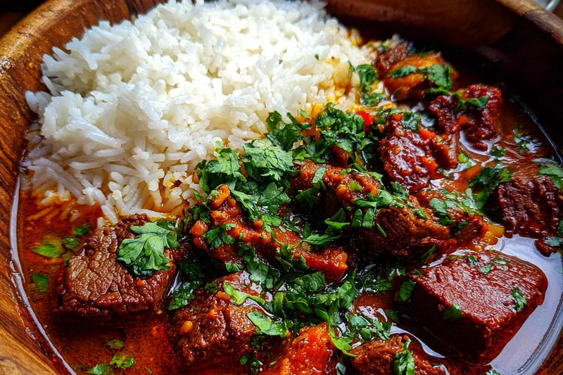 Fresh ingredients for Slow-Cooked Beef Curry with Rice