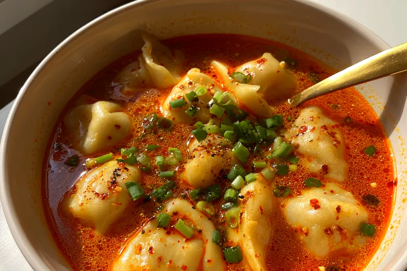 Fresh ingredients for Spicy Dumpling Soup