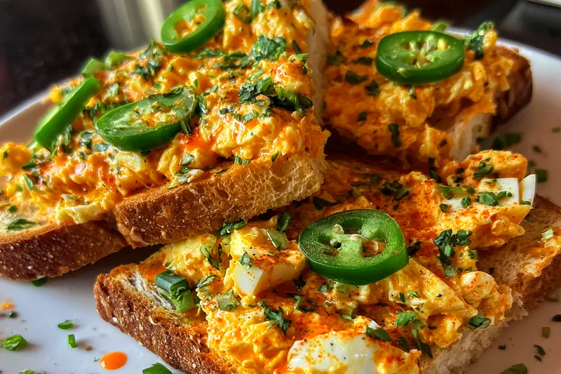 Cooking process for Spicy Egg Toast with Herbs