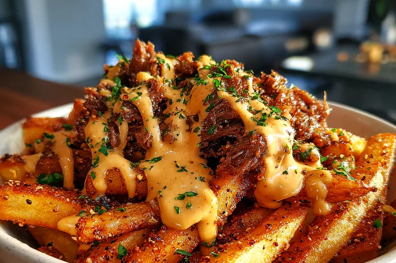 The process of baking Spicy Loaded Voodoo Fries in the oven.