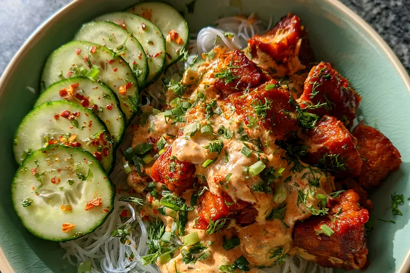 Cooking process for Spicy Peanut Chicken Noodle Bowl