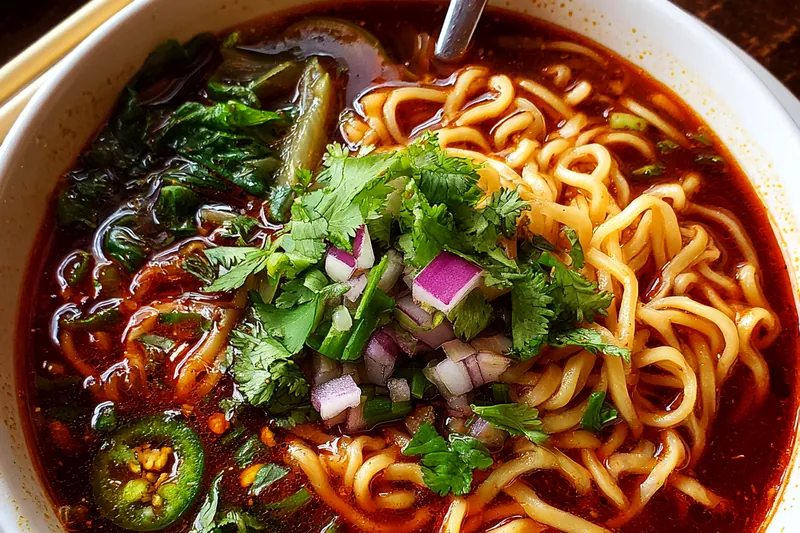 Fresh ingredients for Spicy Ramen Fusion Bowl