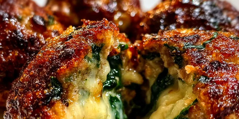 Spinach Mozzarella Stuffed Meatballs
