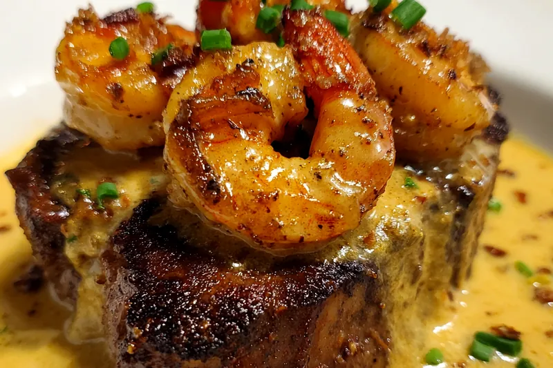 Cooking process for Steak with Shrimp Cream Sauce