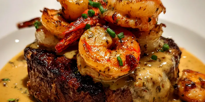 Steak with Shrimp Cream Sauce