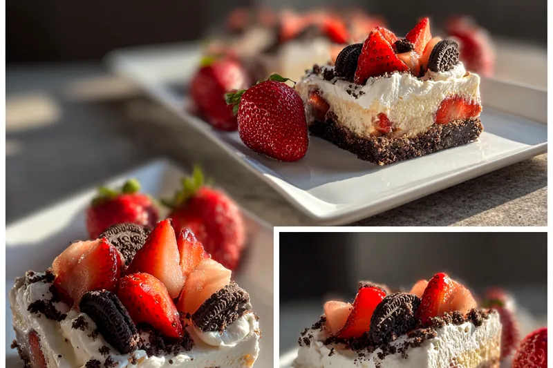 Fresh ingredients for Strawberry Chocolate Cheesecake Bars