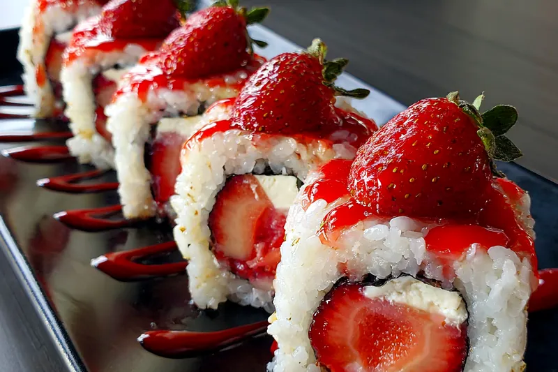 Fresh ingredients for Strawberry Cream Sushi Rolls