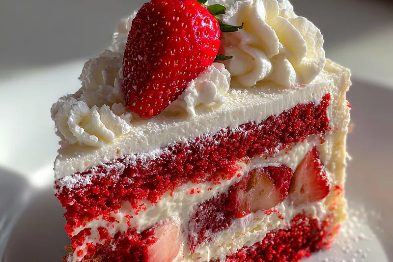 Fresh ingredients for Strawberry Red Velvet Layer Cake