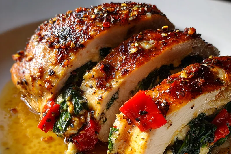 Fresh ingredients for Stuffed Chicken with Peppers and Spinach