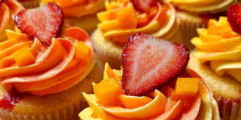 Sunset Mango Strawberry Cupcakes