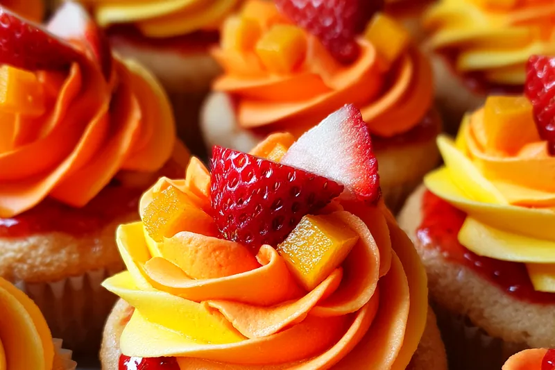 Fresh ingredients for Sunset Mango Strawberry Cupcakes