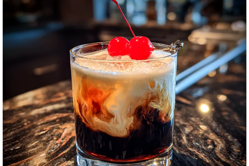 A bartender expertly mixing the Winter Wonderland Kahlua Cocktail, showcasing the vibrant colors of the ingredients.